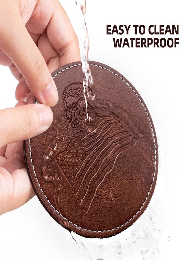 Wayzton Coasters for Drinks, Wayzton Set of 6 Faux Leather Handmade Embossing Coasters with Holder Waterproof Round Cup Mat Pad for Home Office Bar Decor Housewarming Gifts - Image 3